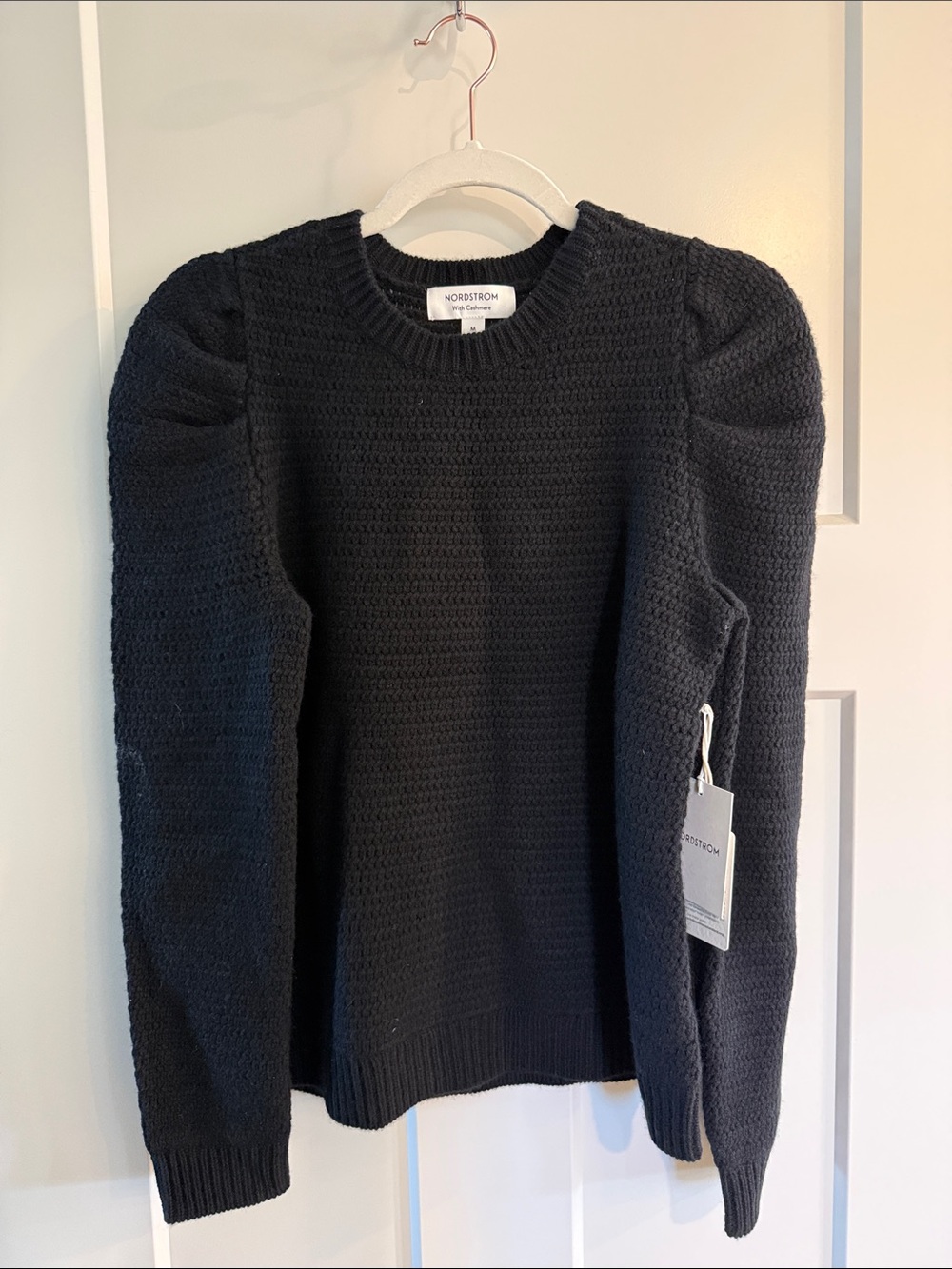 🆕 Nordstrom | Wool & Cashmere Black Puff-Sleeve Pullover Sweater SZ medium - Picture 12 of 12